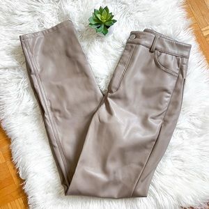 DYNAMITE Gisele Faux Leather Straight High-Waisted Pants Khaki
